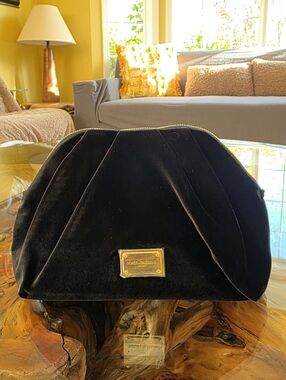 Dolce & Gabbana Women Black Velvet Signature Cosmetic Pouch Makeup Bag
